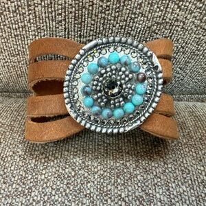Leather Rock Bracelet with Turquoise and Silver Accents Made in USA